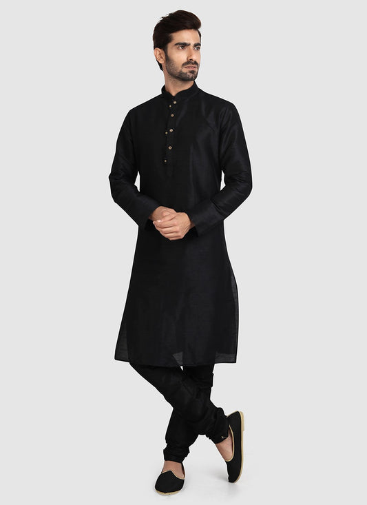 Plain Art Silk Black Kurta Pyjama - M3411