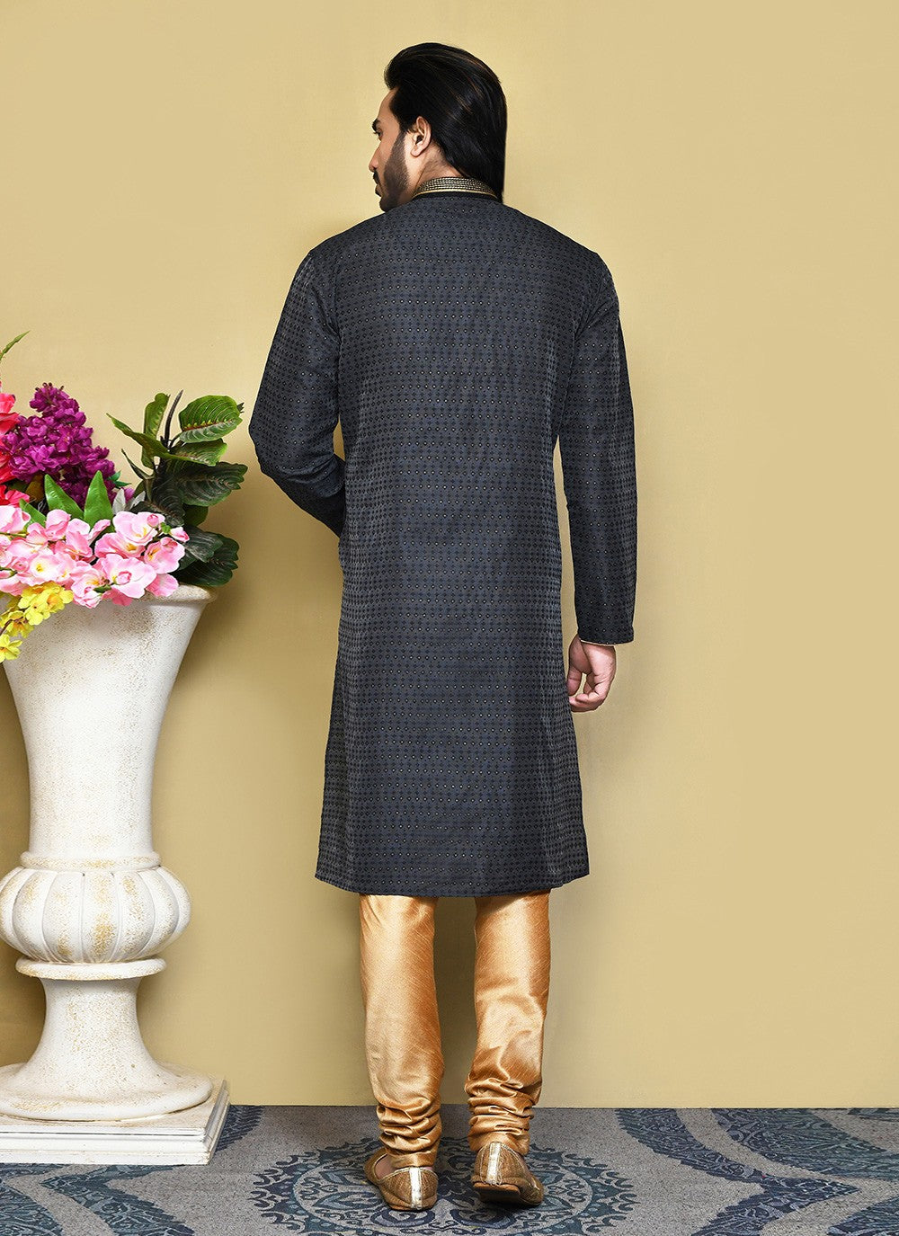 Resham Art Silk Black Kurta Pyjama - M7862