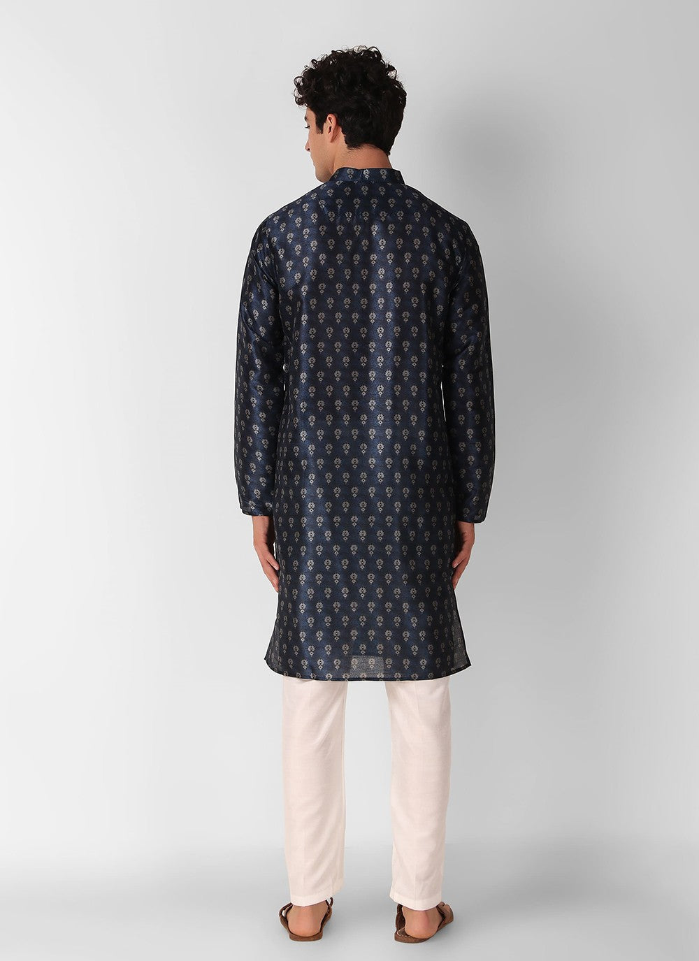 Printed Art Silk Blue Kurta Pyjama - M8269