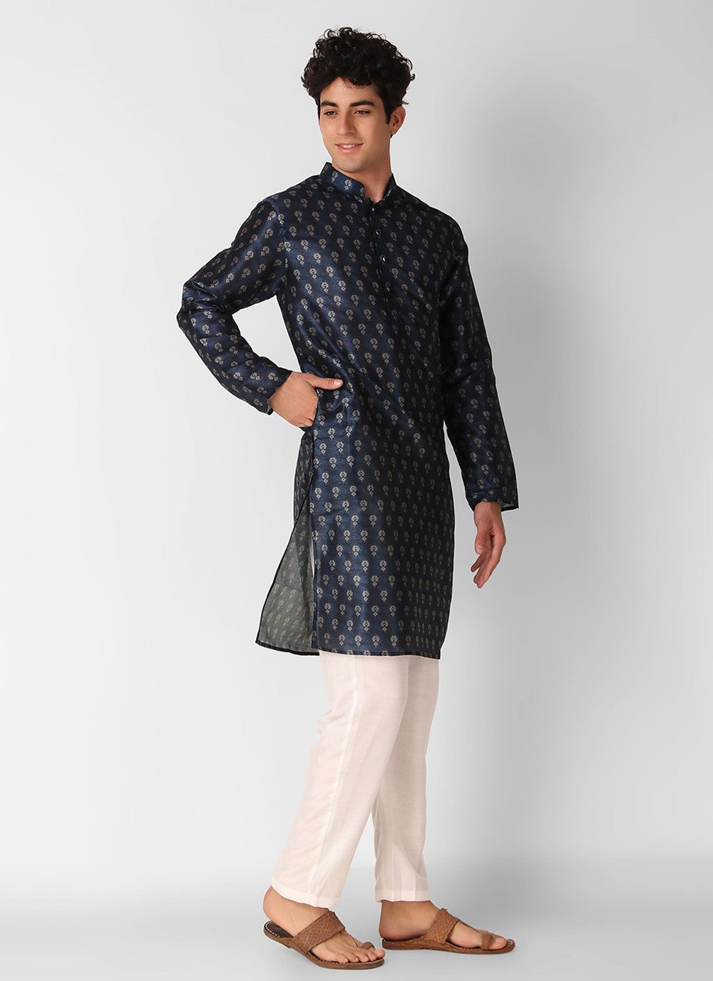 Printed Art Silk Blue Kurta Pyjama - M8269