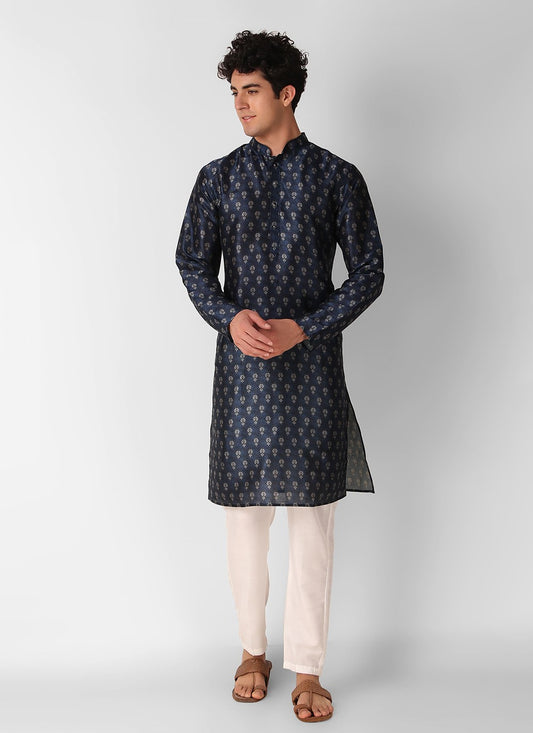 Printed Art Silk Blue Kurta Pyjama - M8269