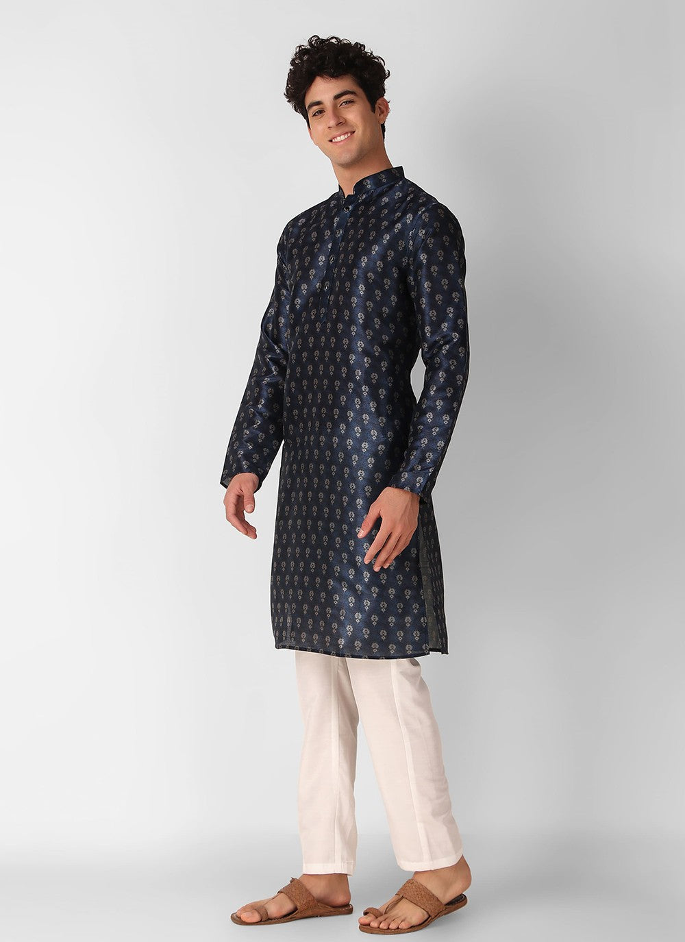 Printed Art Silk Blue Kurta Pyjama - M8269