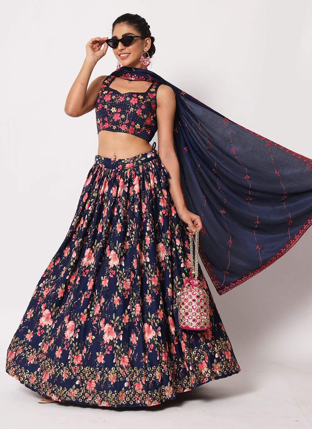 Embroidered Art Silk, Crush A - Line Lehenga - L0773