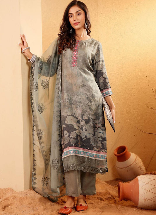 Embroidered Art Silk Salwar Suit - T4840