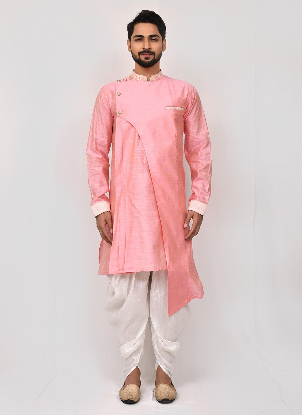 Buttons Art Silk Pink Dhoti Kurta - M2514