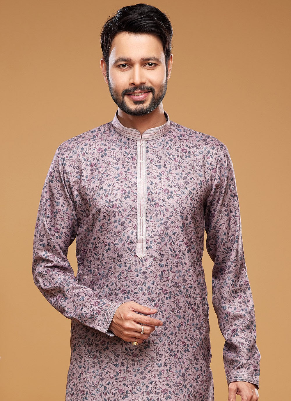 Digital Print Art Silk Mauve Kurta Pyjama - M6042