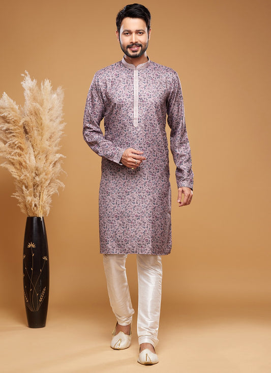 Digital Print Art Silk Mauve Kurta Pyjama - M6042