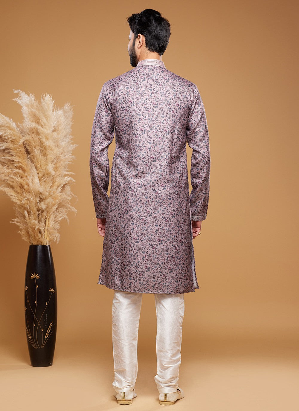 Digital Print Art Silk Mauve Kurta Pyjama - M6042