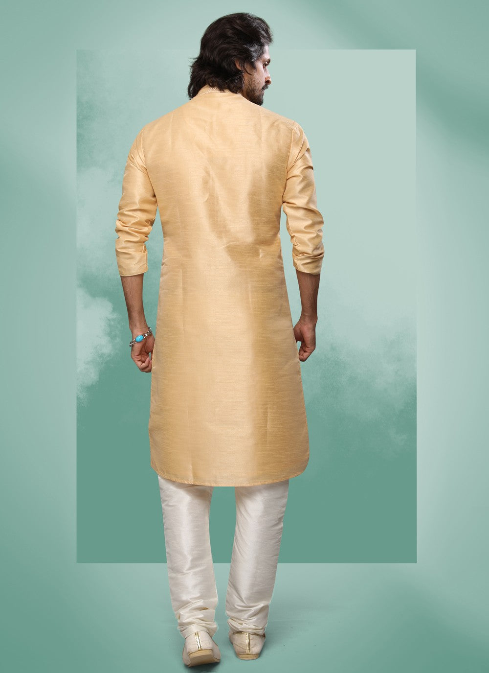 Embroidered Art Silk Beige Kurta Pyjama - M4363