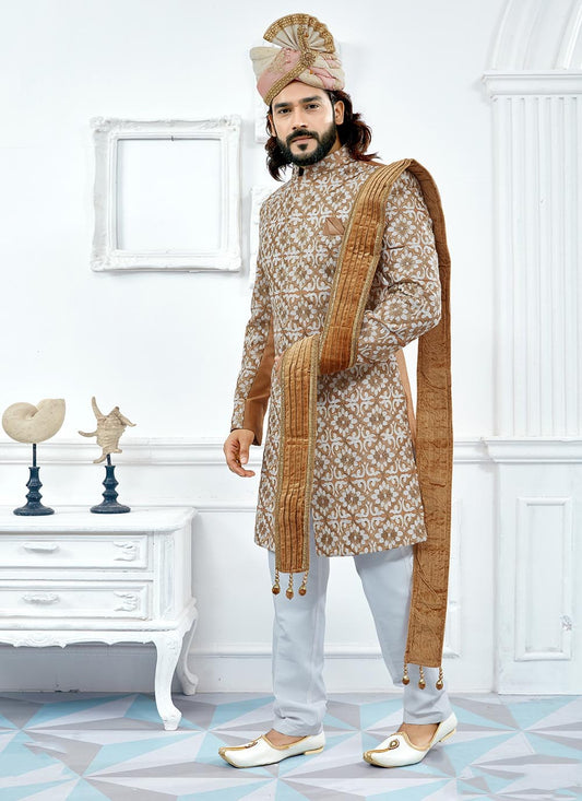 Embroidered Art Silk Beige Indo Western Sherwani - M2103