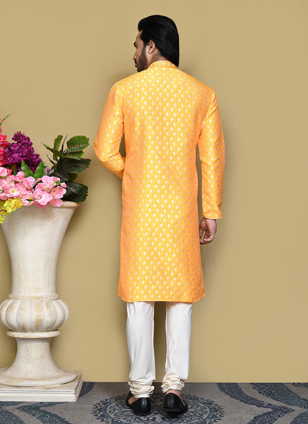 Embroidered Art Silk Yellow Kurta Pyjama - M7830