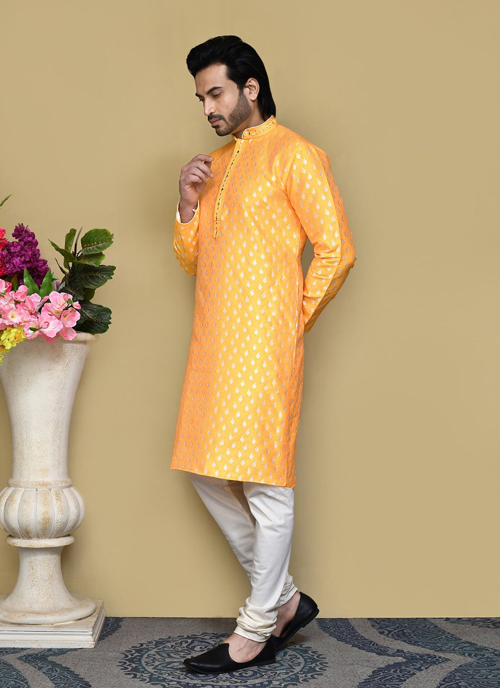 Embroidered Art Silk Yellow Kurta Pyjama - M7830