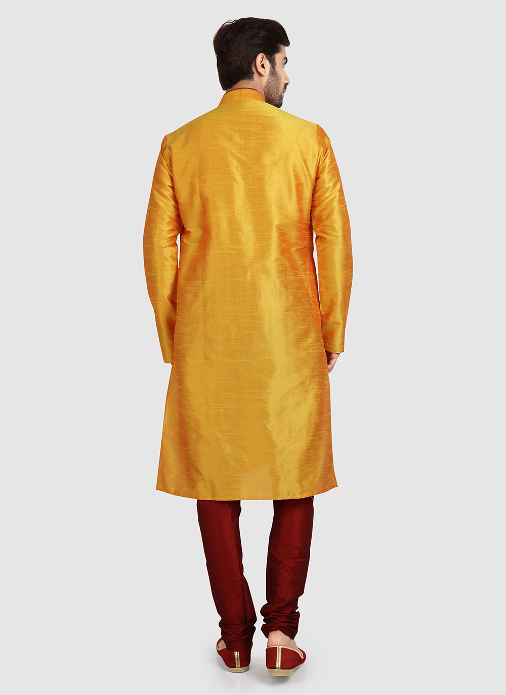 Plain Art Silk Gold Kurta Pyjama - M3421