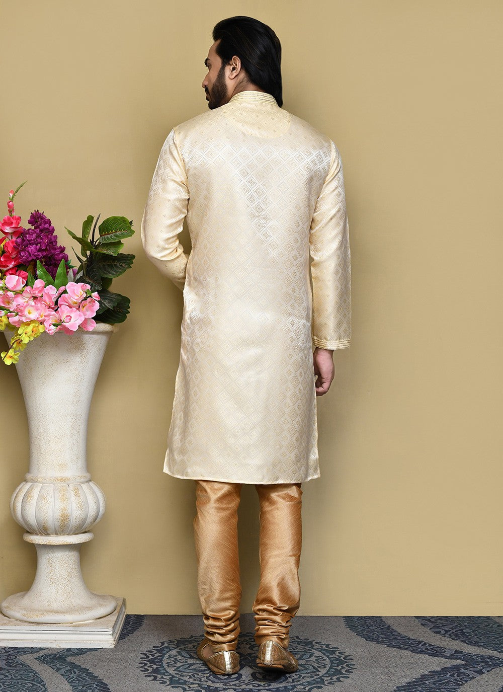 Resham Art Silk Gold Kurta Pyjama - M7854