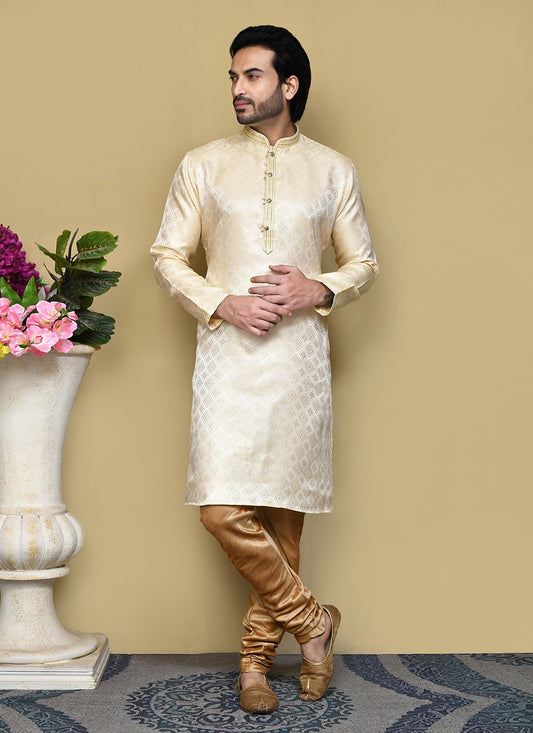 Resham Art Silk Gold Kurta Pyjama - M7854