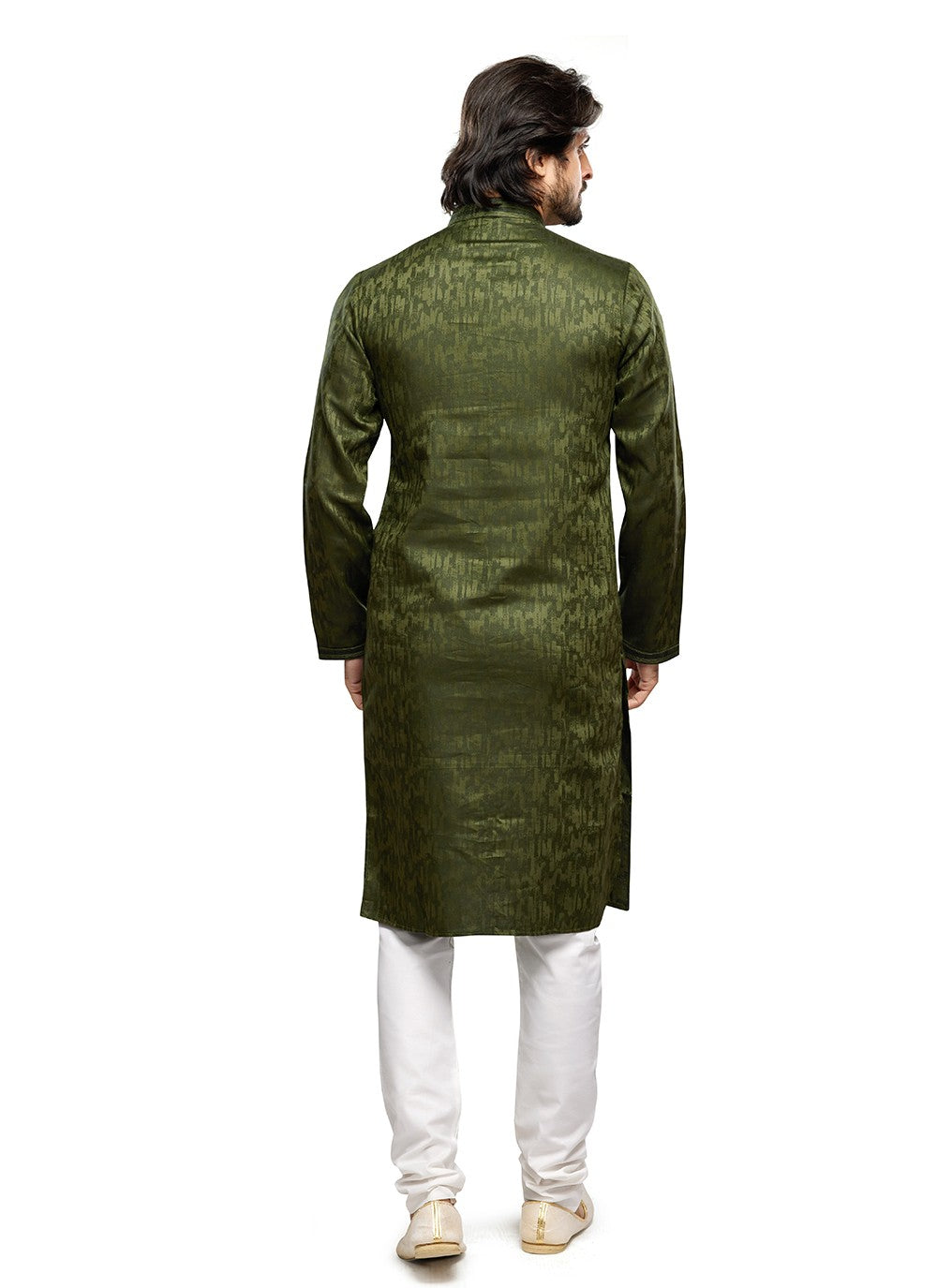 Digital Print Art Silk Green Kurta Pyjama - M6746