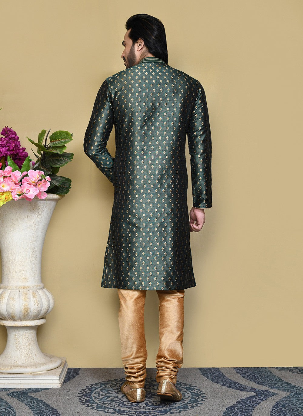 Resham Art Silk Green Kurta Pyjama - M7833