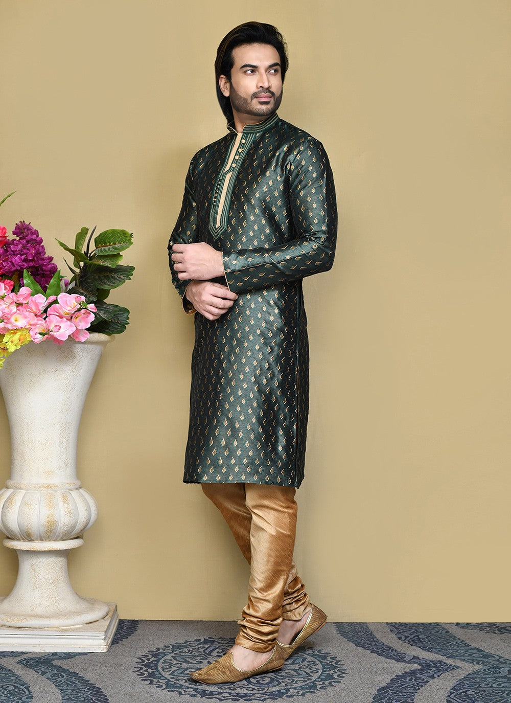 Resham Art Silk Green Kurta Pyjama - M7833