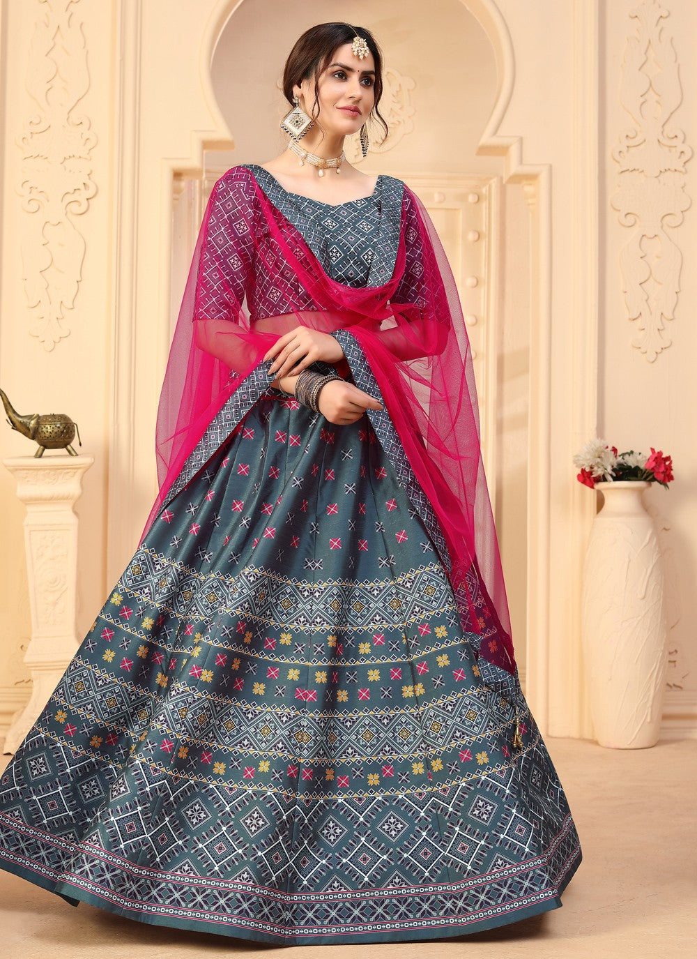 Digital Print Art Silk A - Line Lehenga - L0151