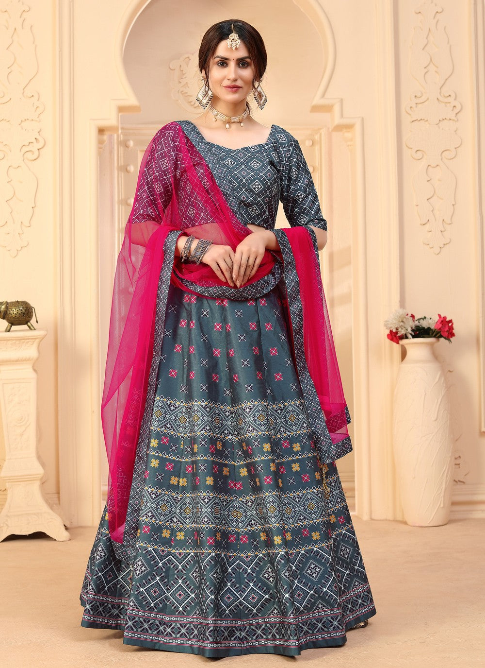 Digital Print Art Silk A - Line Lehenga - L0151