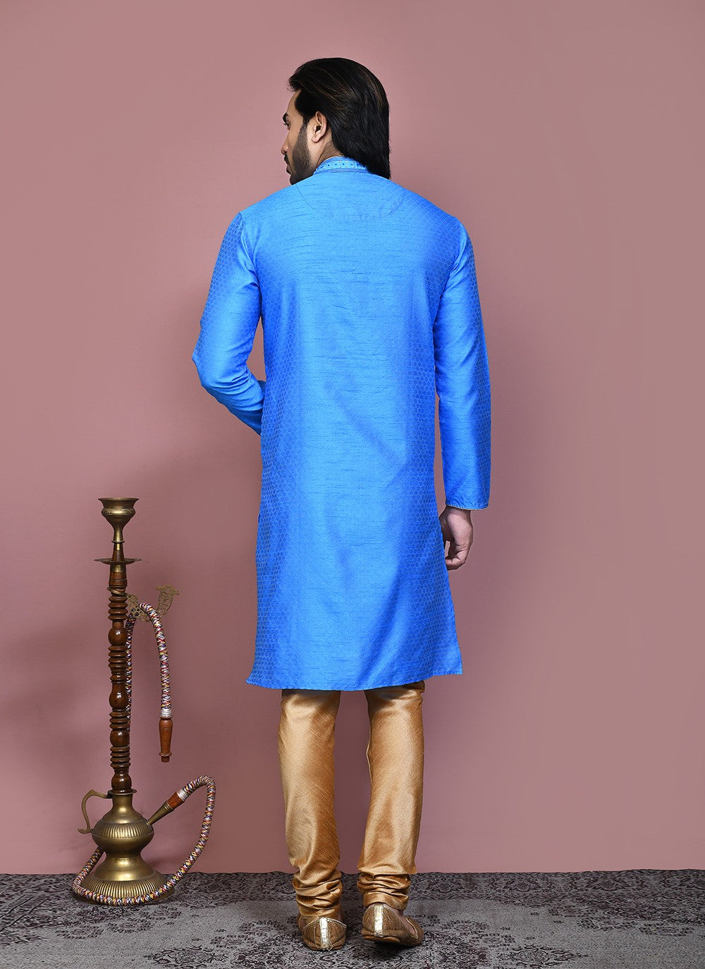 Resham Art Silk Firozi Kurta Pyjama - M7893