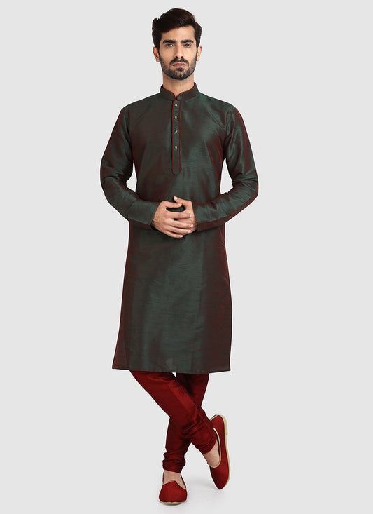 Plain Art Silk Green Kurta Pyjama - M3425