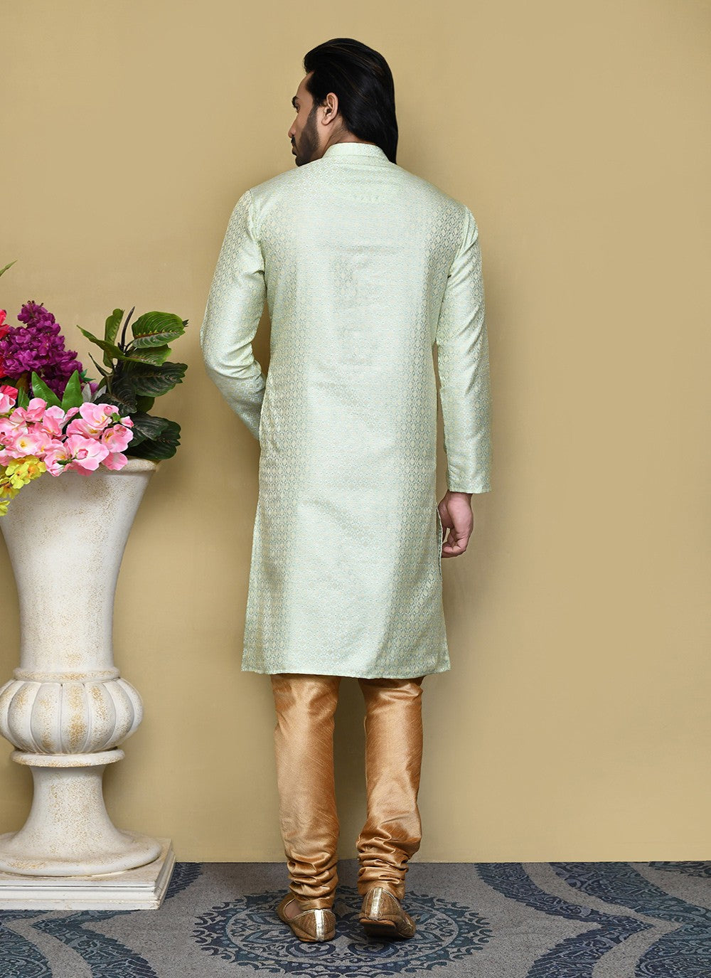 Resham Art Silk Green Kurta Pyjama - M7843