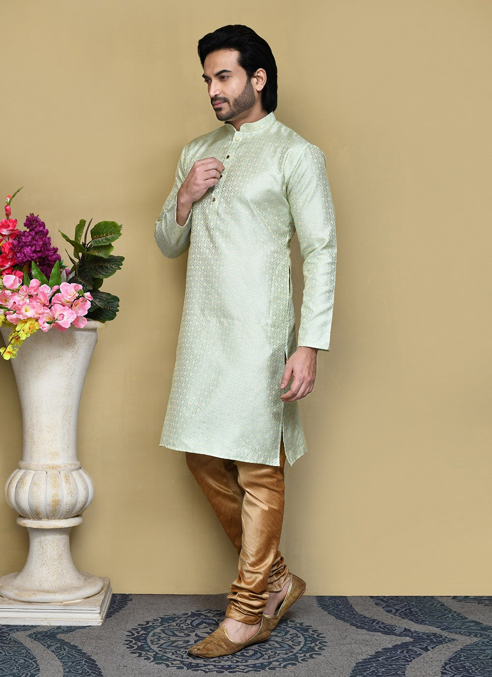 Resham Art Silk Green Kurta Pyjama - M7843