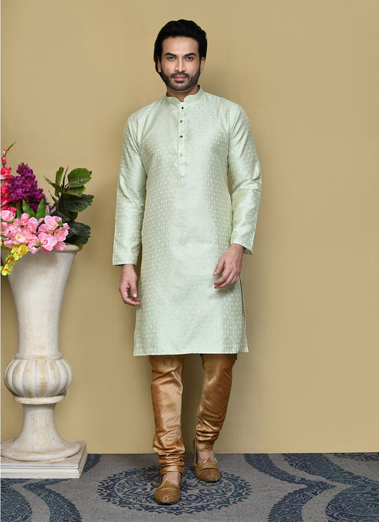 Resham Art Silk Green Kurta Pyjama - M7843