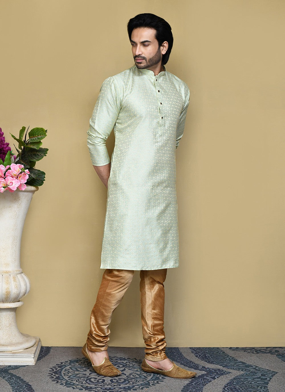 Resham Art Silk Green Kurta Pyjama - M7843