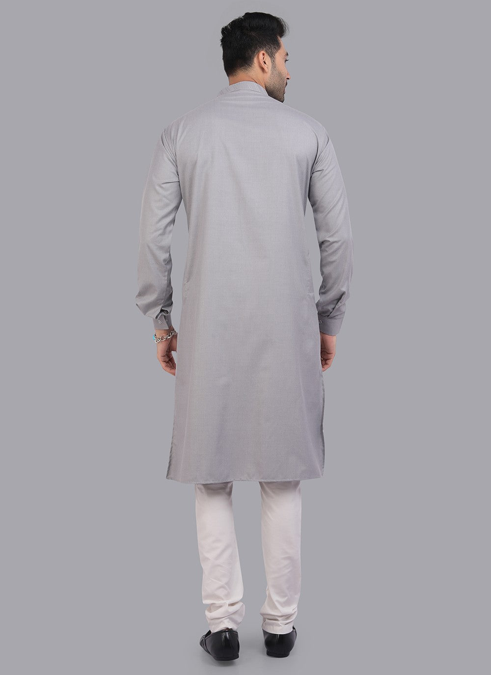 Plain Art Silk Grey Kurta Pyjama - M6729