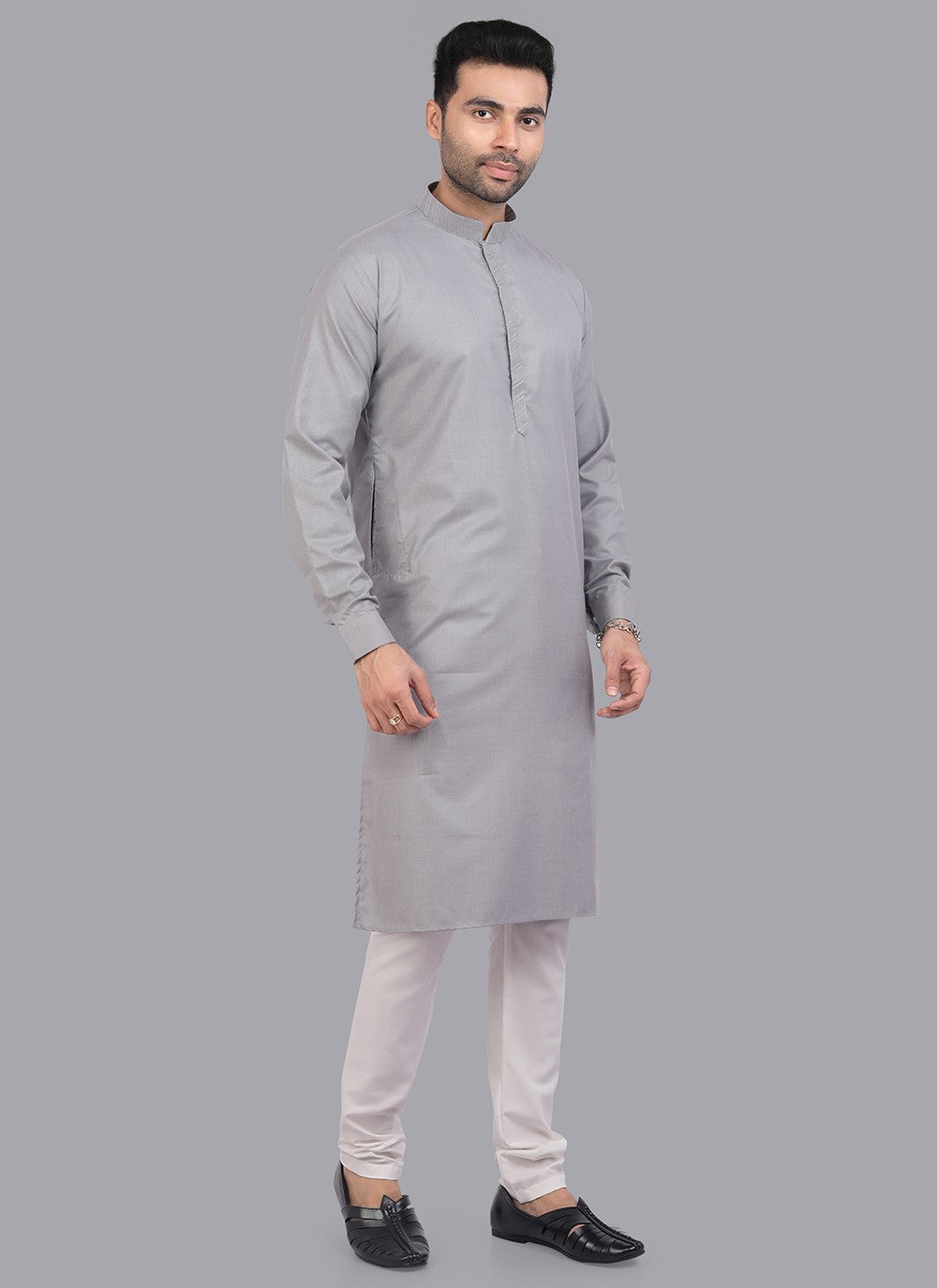 Plain Art Silk Grey Kurta Pyjama - M6729