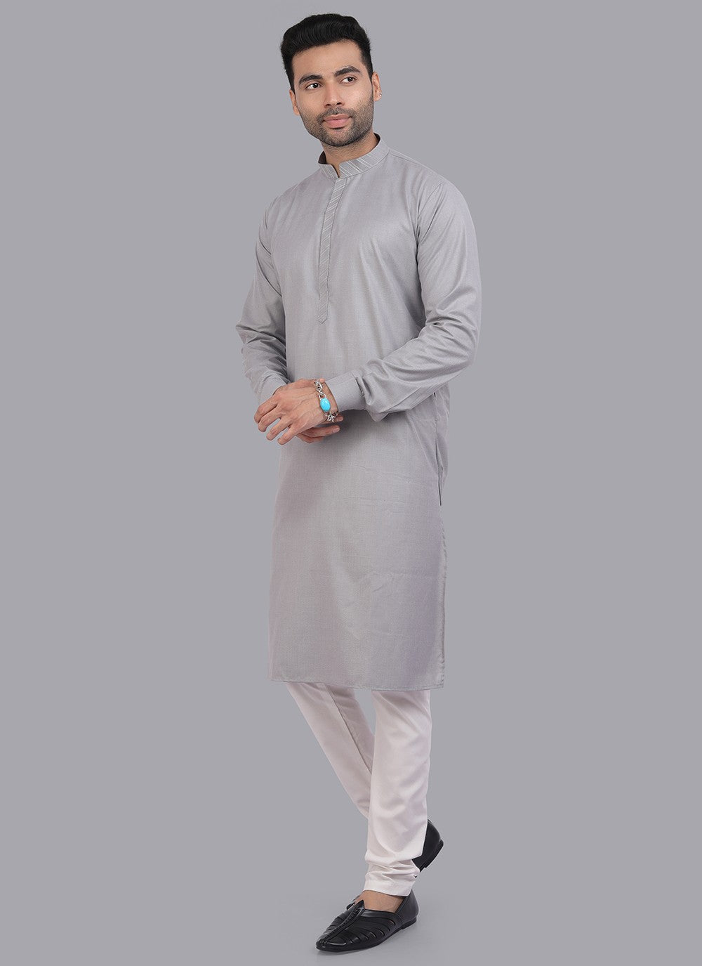 Plain Art Silk Grey Kurta Pyjama - M6729