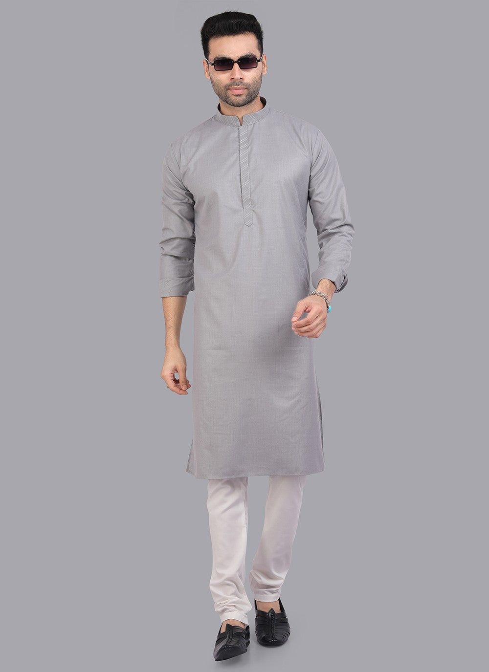 Plain Art Silk Grey Kurta Pyjama - M6729