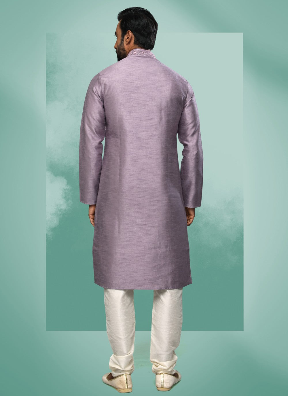 Embroidered Art Silk Lavender Kurta Pyjama - M4362