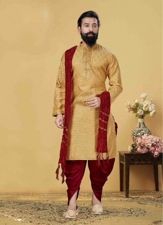 Embroidered Art Silk Mustard Kurta Pyjama - M1860