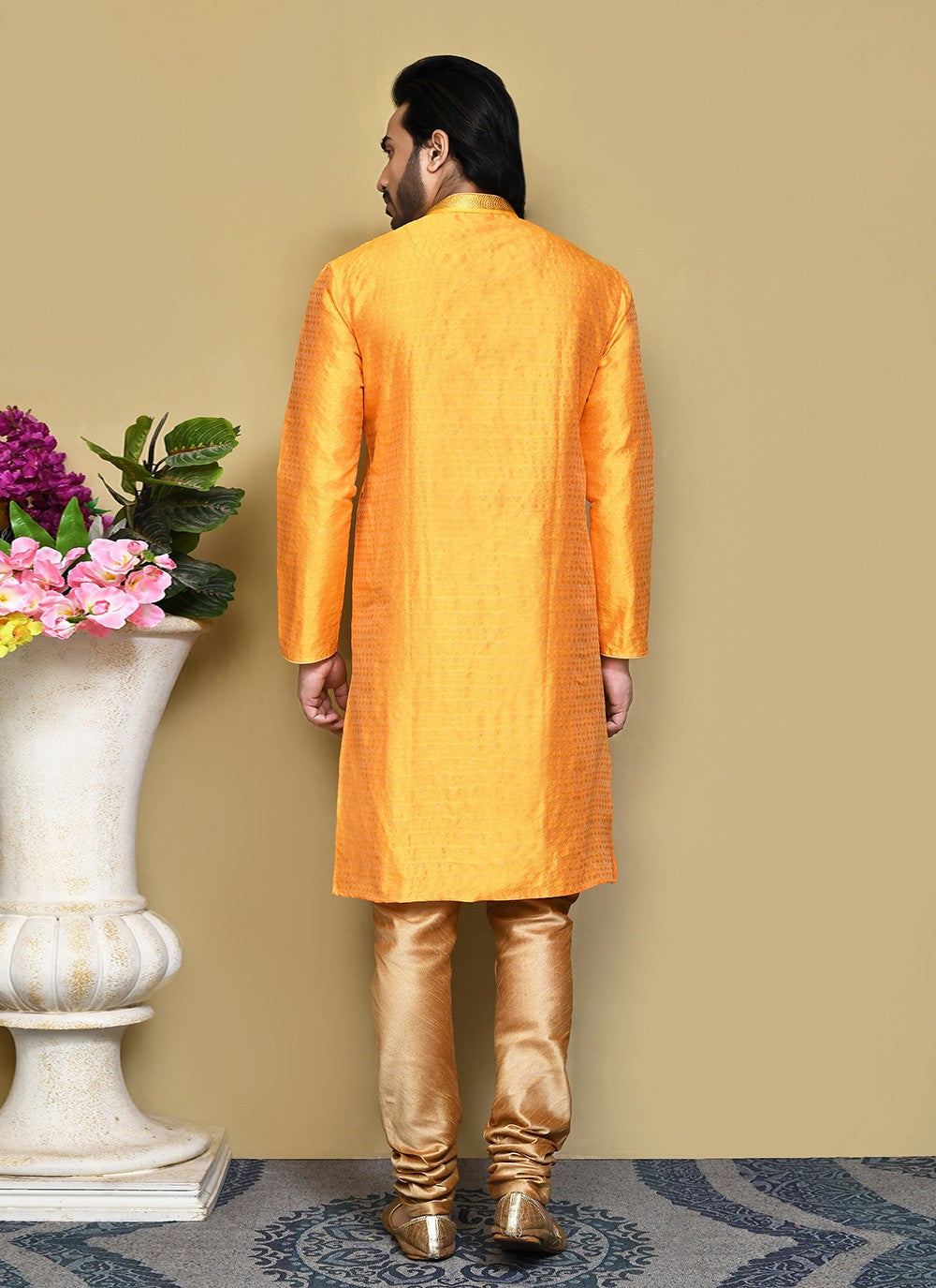 Resham Art Silk Mustard Kurta Pyjama - M7860