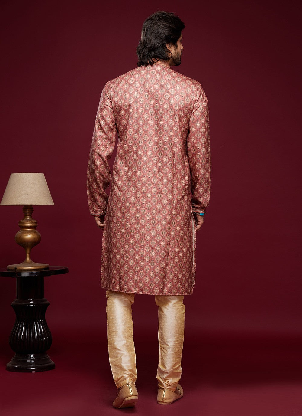 Digital Print Art Silk Pink Kurta Pyjama - M6036