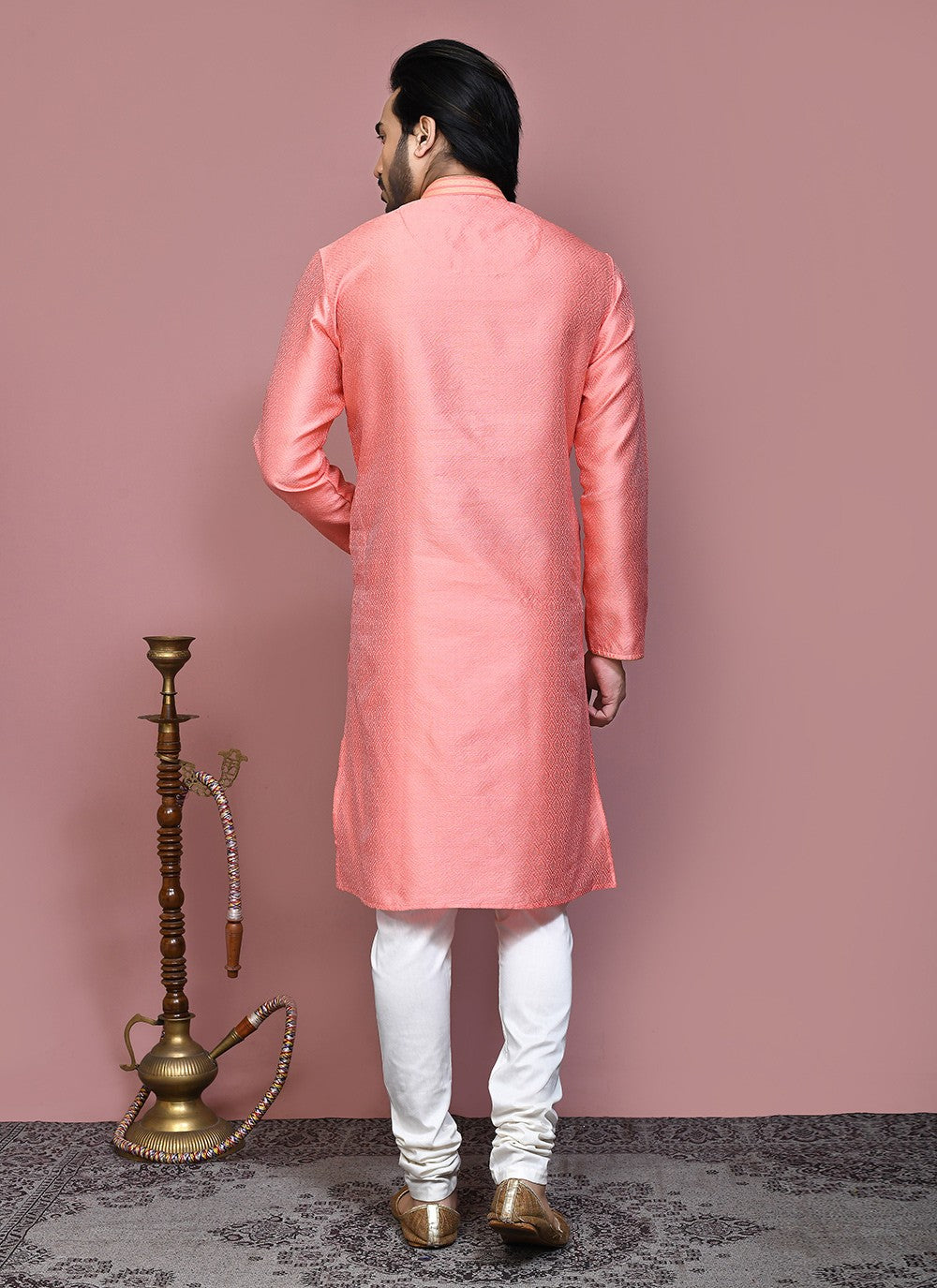 Resham Art Silk Pink Kurta Pyjama - M7871