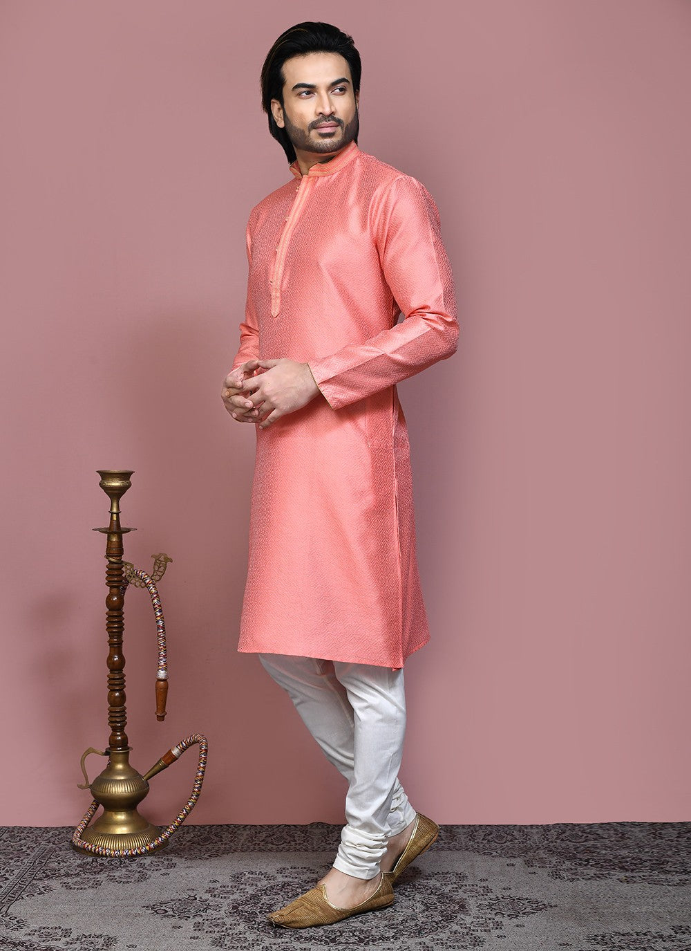 Resham Art Silk Pink Kurta Pyjama - M7871