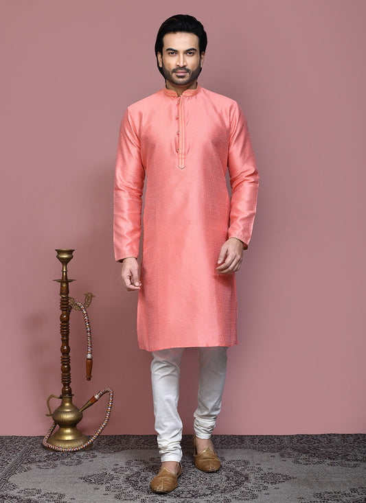 Resham Art Silk Pink Kurta Pyjama - M7871