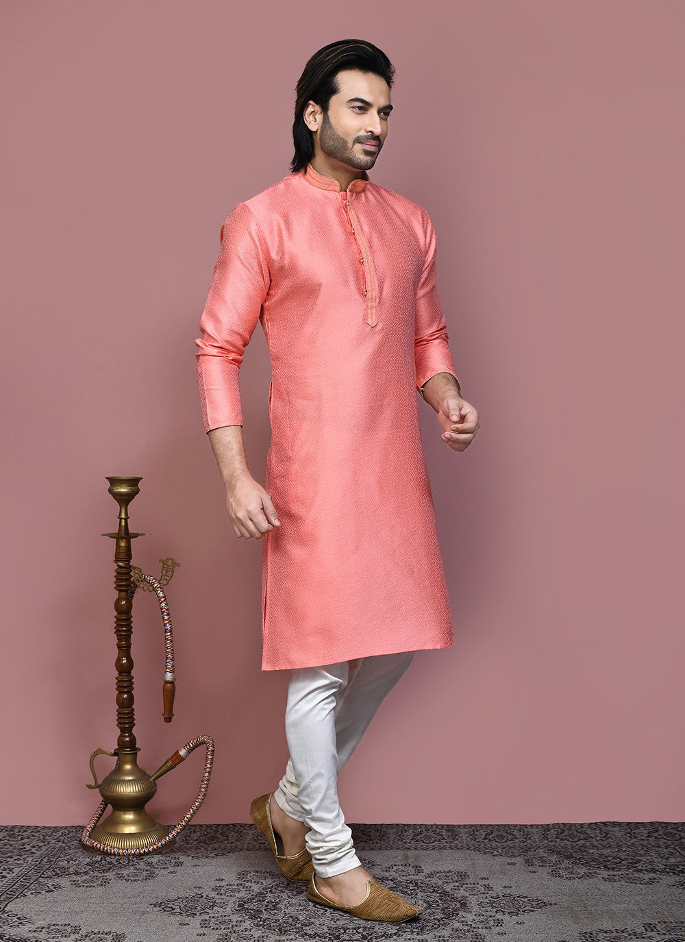 Resham Art Silk Pink Kurta Pyjama - M7871