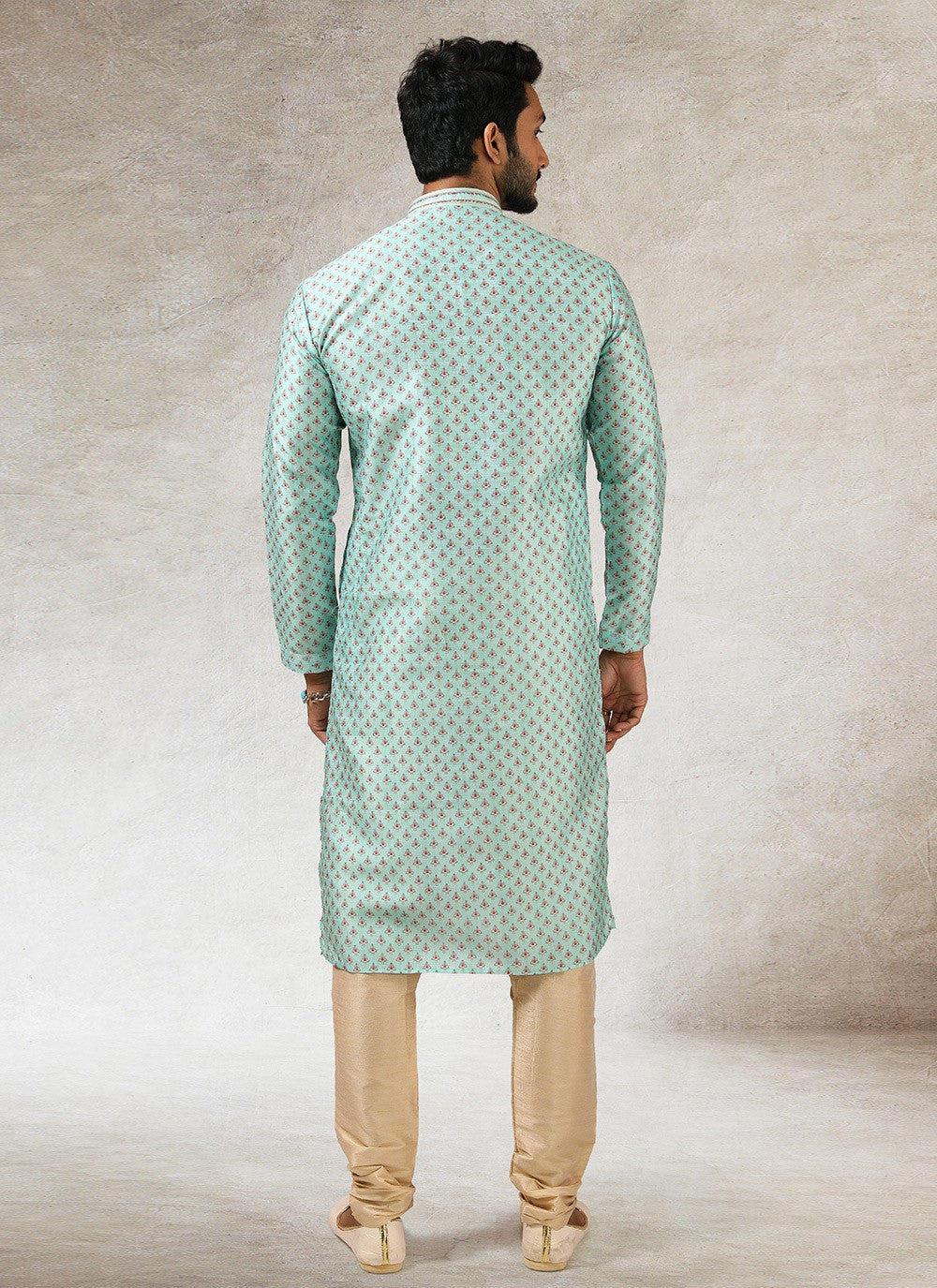 Printed Art Silk Sea Green Kurta Pyjama - M2856