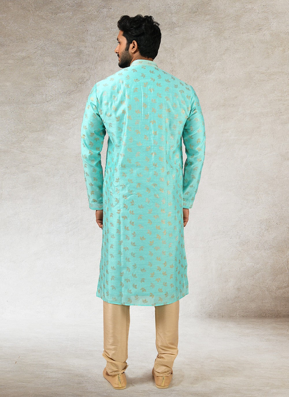 Printed Art Silk Turquoise Kurta Pyjama - M2852