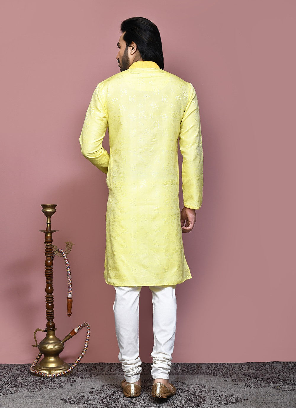 Resham Art Silk Yellow Kurta Pyjama - M7876