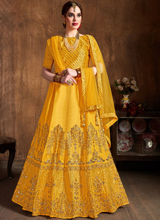 Embroidered Art Silk A - Line Lehenga - L0052