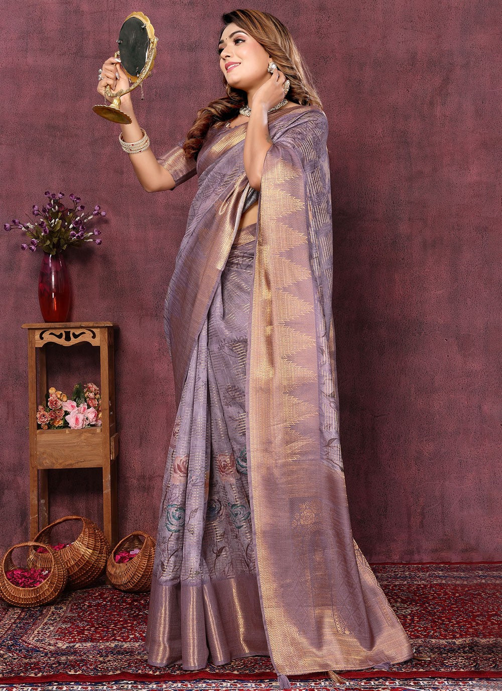 Classic Digital Print Art Silk Saree - S9137