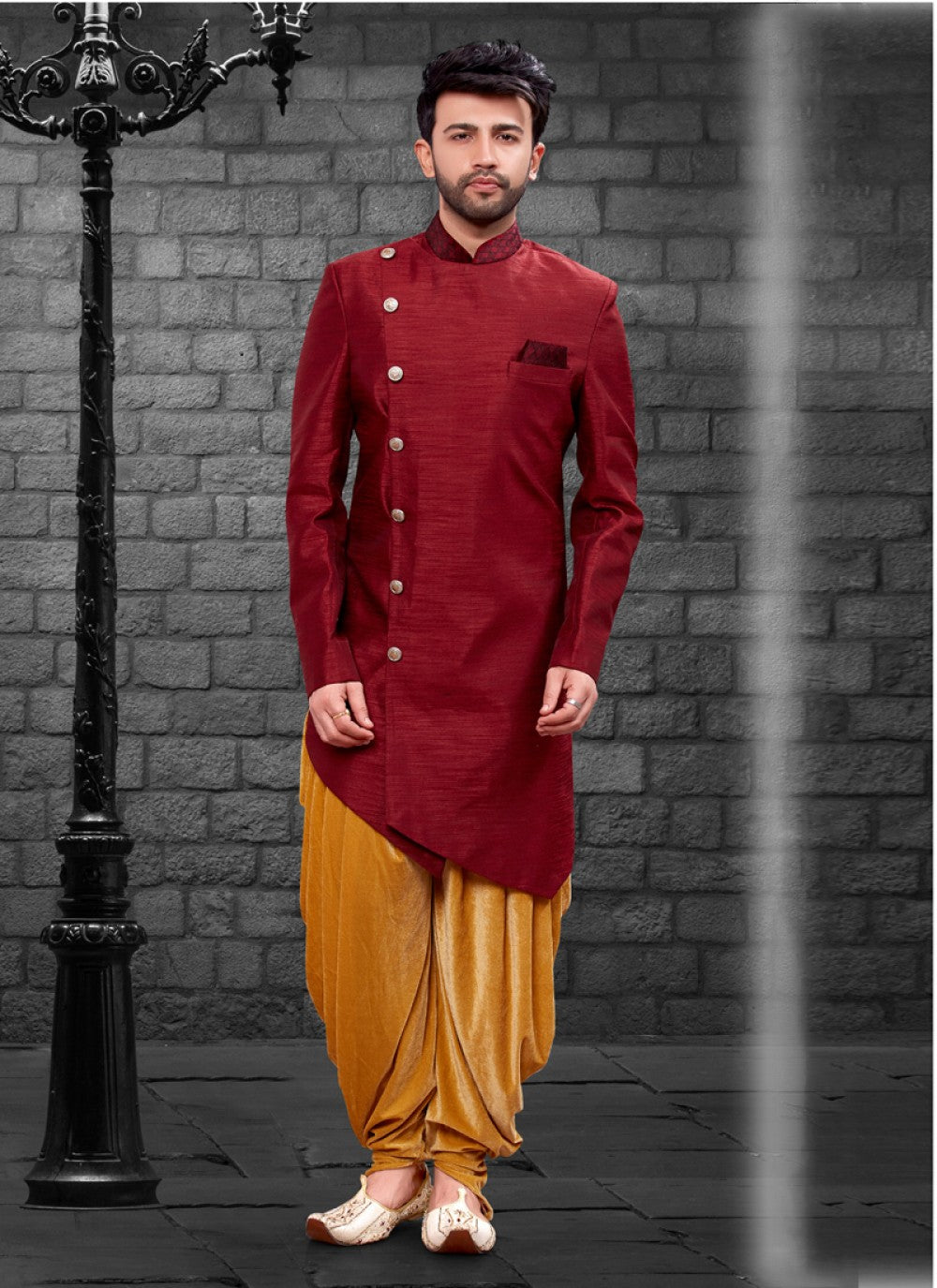 Plain Art Silk Maroon Indo Western - M1095