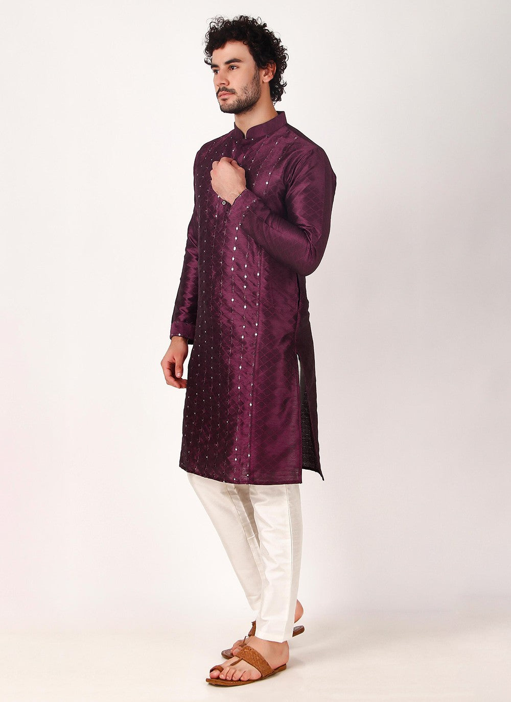 Embroidered Art Silk Purple Kurta Pyjama - M8167