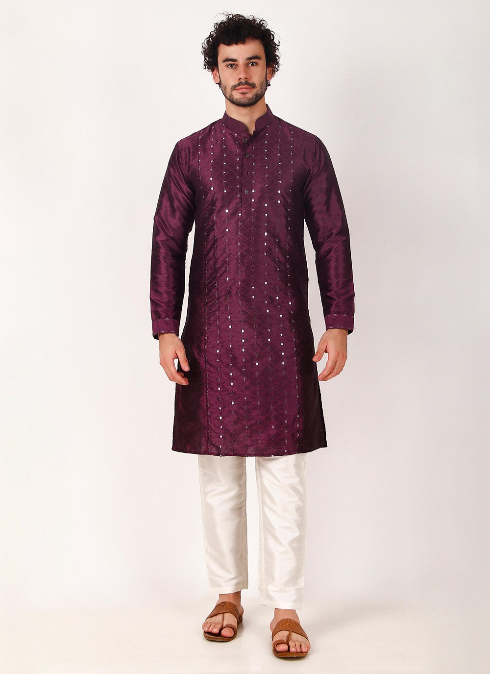 Embroidered Art Silk Purple Kurta Pyjama - M8167